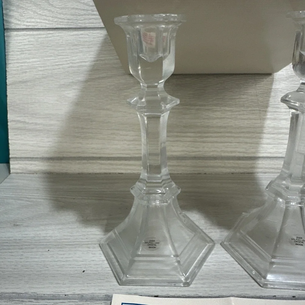 AVON‎ President's Club Happy Birthday Candle Holders 24% Lead Crystal (Set of 2)